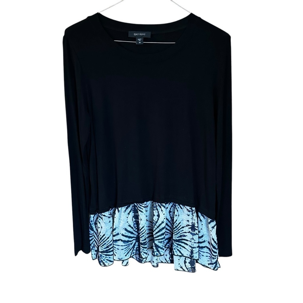 Karen Kane Layered Sweater Blouse Black Blue M